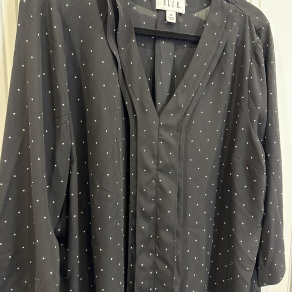 Elle XXL Black and White Polka Dot V-Neck Blouse Pleated Workwear Retro Classic - Picture 4 of 6